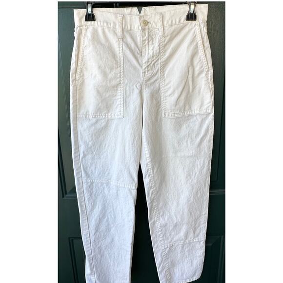 J. Crew Garment Dyed Cargo Pants Chino Twill Linen Blend 26 White Casual Cream - Picture 2 of 8